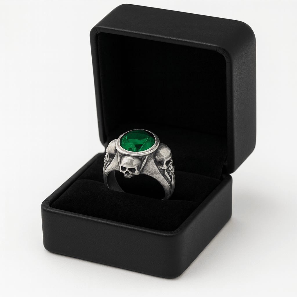 Guardian Skulls – Plata 950, Verde Esmeralda Estilo JDepp - nativosjewelry