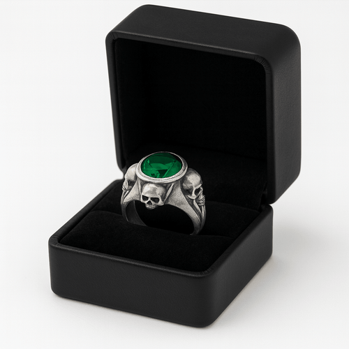 Guardian Skulls – Plata 950, Verde Esmeralda Estilo JDepp - nativosjewelry