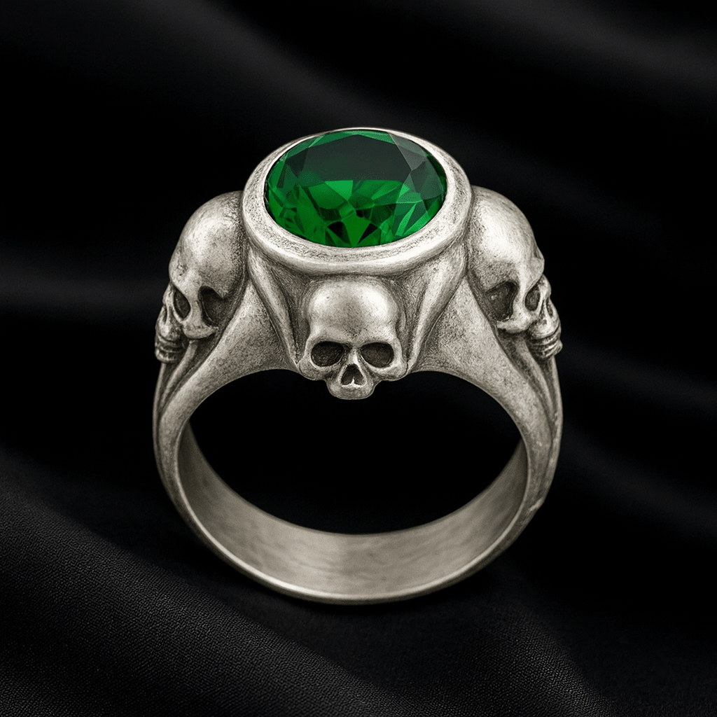 Guardian Skulls – Plata 950, Verde Esmeralda Estilo JDepp - nativosjewelry