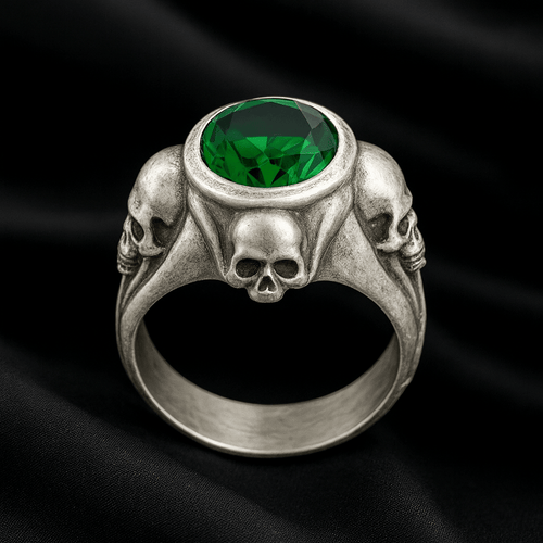Guardian Skulls – Plata 950, Verde Esmeralda Estilo JDepp - nativosjewelry