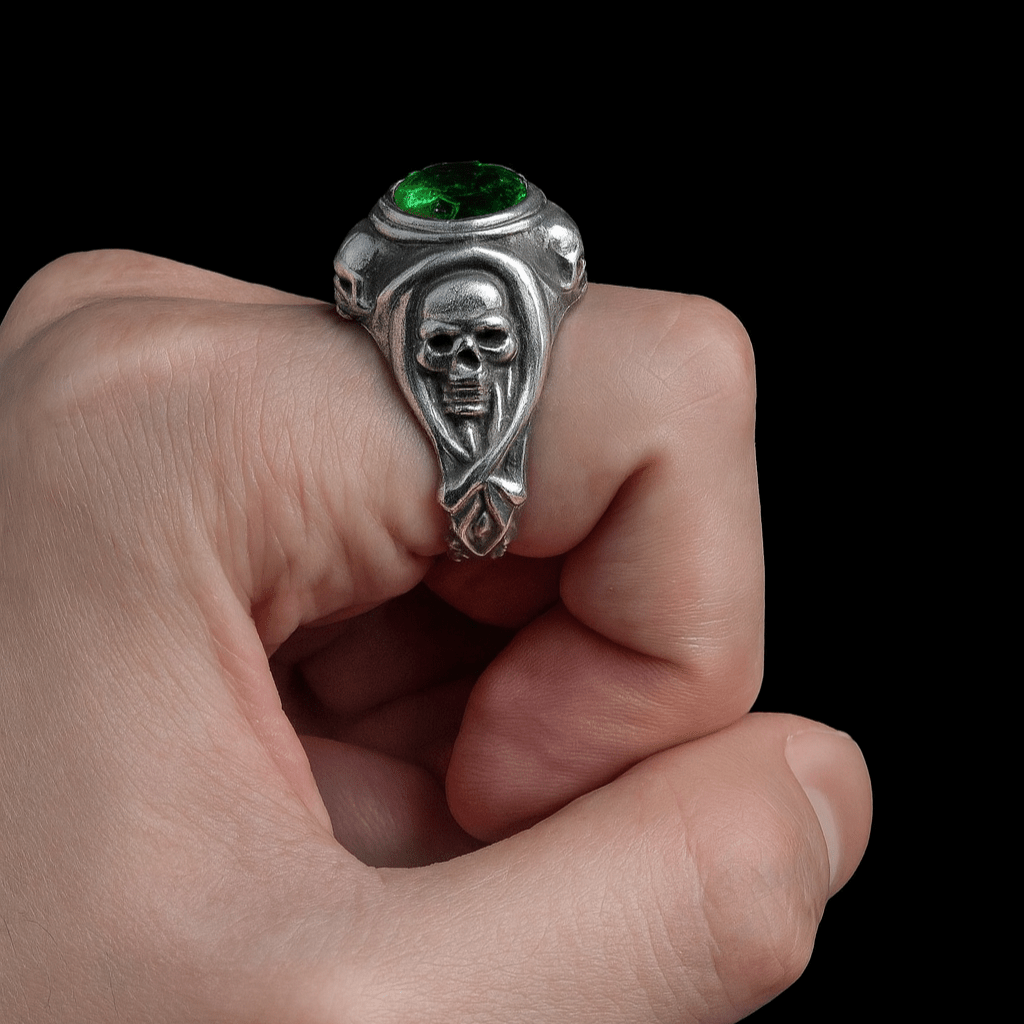 Guardian Skulls – Plata 950, Verde Esmeralda Estilo JDepp - nativosjewelry