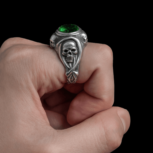 Guardian Skulls – Plata 950, Verde Esmeralda Estilo JDepp - nativosjewelry