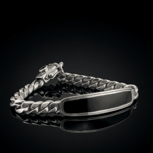 Esclava Cubana Presencia — Silver Bracelet 950 with Onyx - nativosjewelry