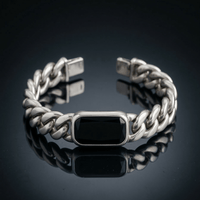 Thumbnail for Miami Dominio Ónix 10mm — Silver Cuban Bracelet 999 - nativosjewelry