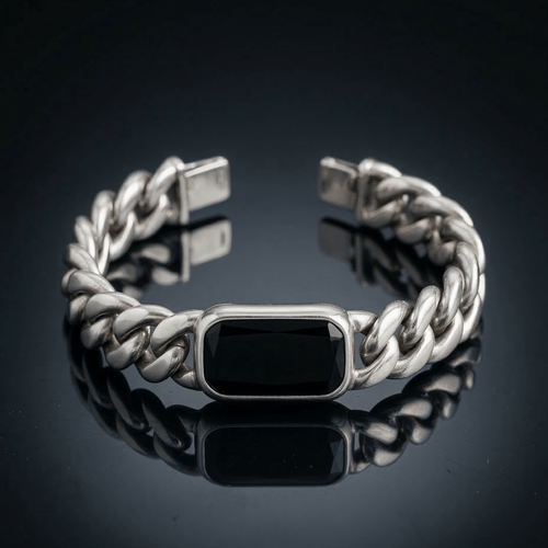 Miami Dominio Ónix 10mm — Silver Cuban Bracelet 999 - nativosjewelry