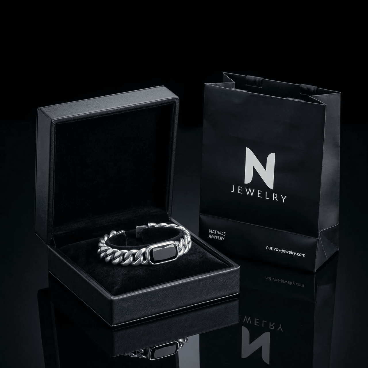 Miami Dominio Ónix 10mm — Silver Cuban Bracelet 999 - nativosjewelry