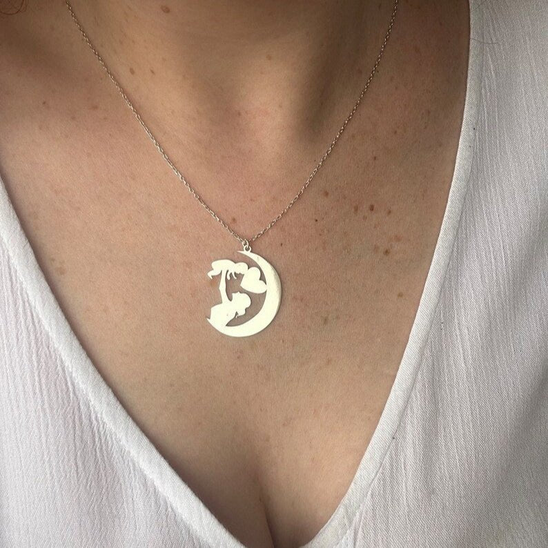 Collar silueta de Mamá e hijo de Plata 950 - nativosjewelry