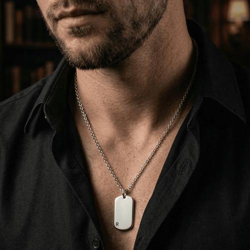 Collar placa militar con inicial de Plata 950 - nativosjewelry
