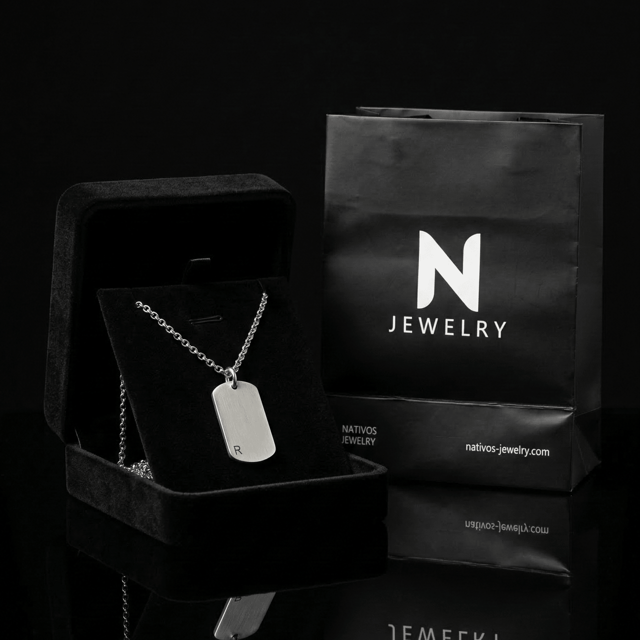 Collar placa militar con inicial de Plata 950 - nativosjewelry
