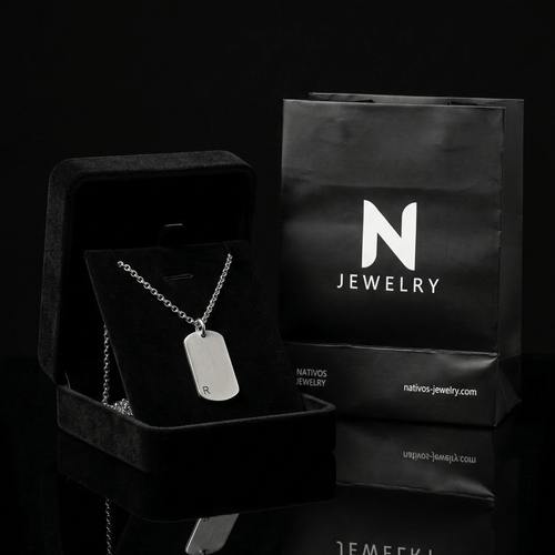 Collar placa militar con inicial de Plata 950 - nativosjewelry