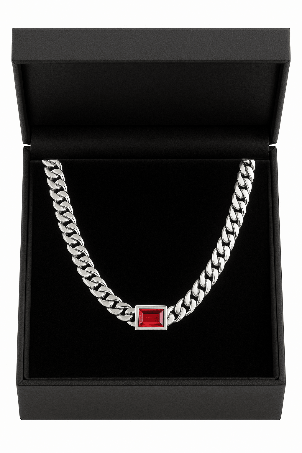 Cadena Cubana Plata 999 con Dije Rubí – 8mm - nativosjewelry