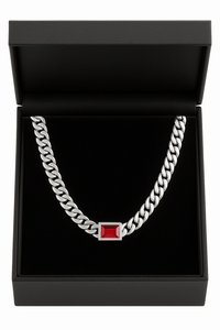 Thumbnail for Cadena Cubana Plata 999 con Dije Rubí – 8mm - nativosjewelry