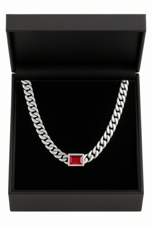 Cadena Cubana Plata 999 con Dije Rubí – 8mm - nativosjewelry