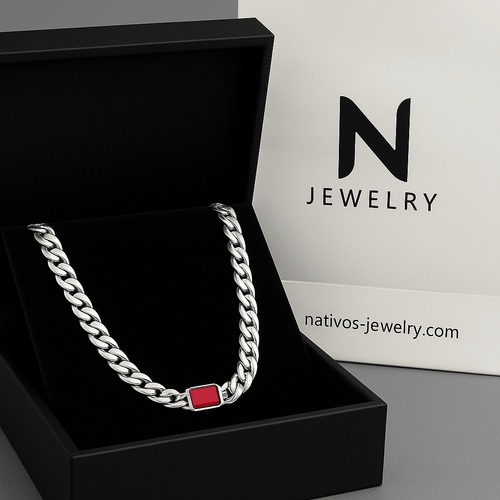 Cadena Cubana Plata 999 con Dije Rubí – 8mm - nativosjewelry