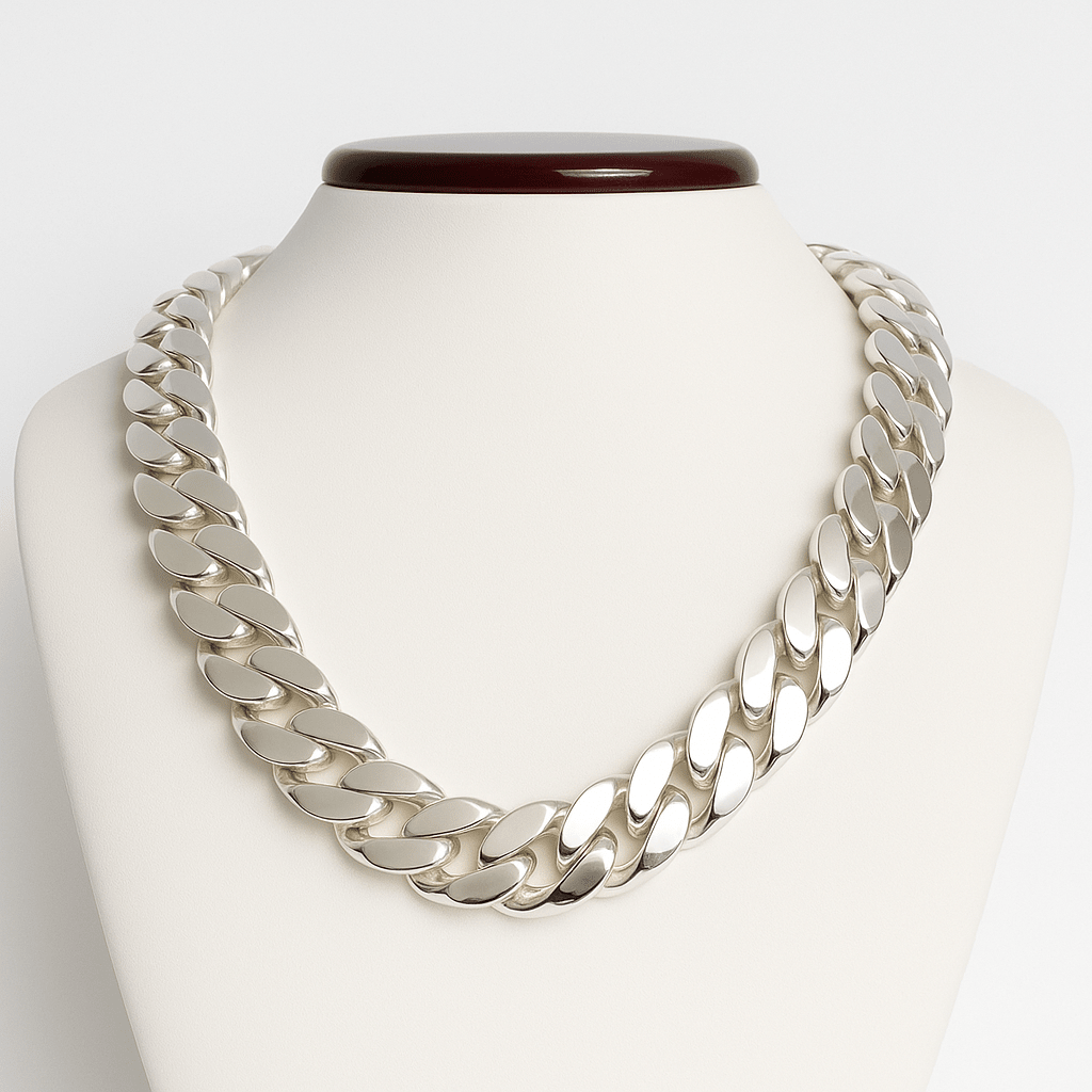 Collar de Eslabones Cubanos - 18 mm Plata Ley 999 Premium - nativosjewelry