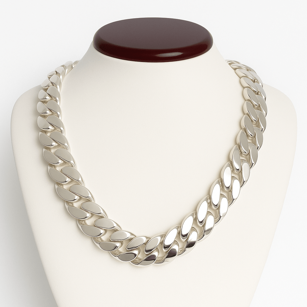 Collar de Eslabones Cubanos - 18 mm Plata Ley 999 Premium - nativosjewelry