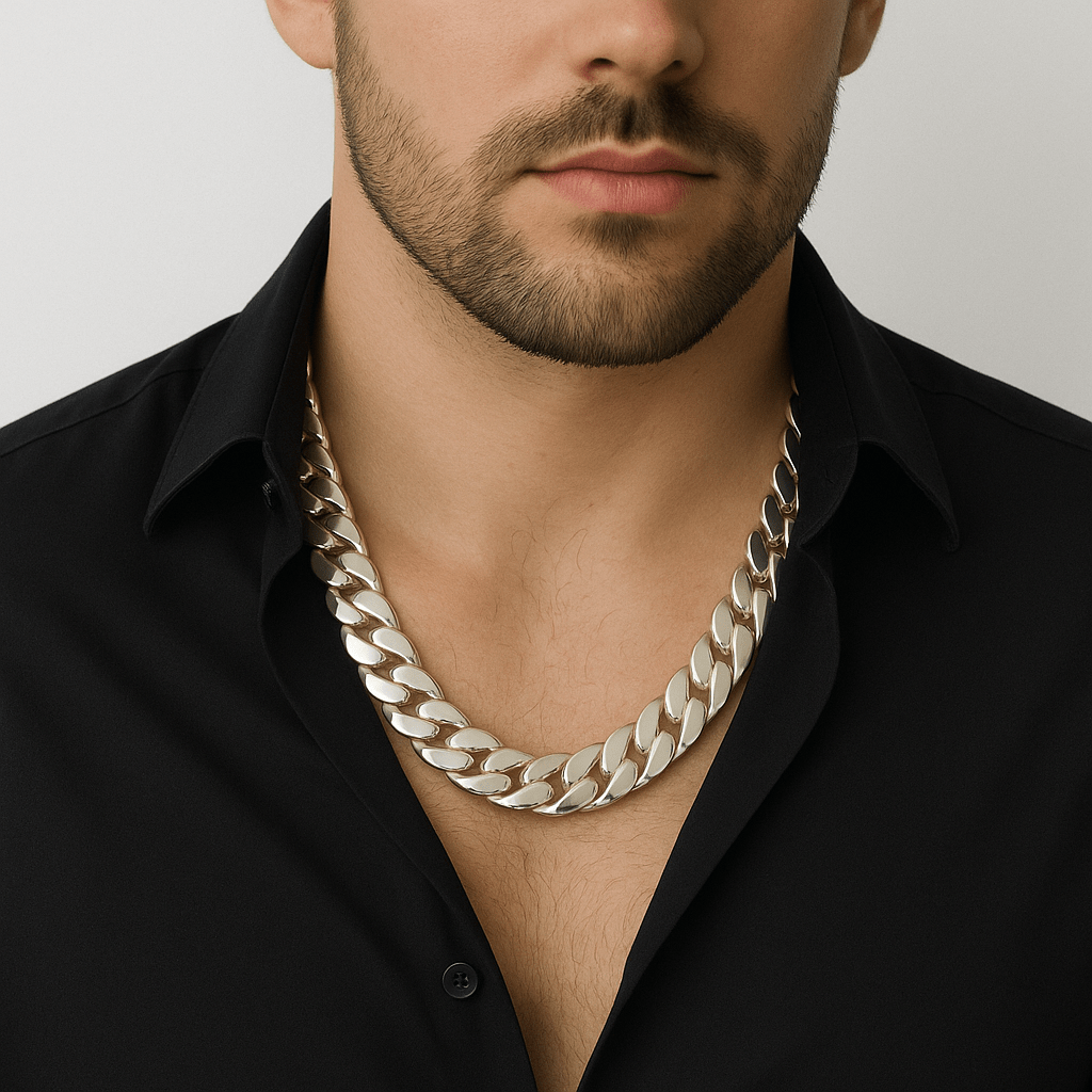 Collar de Eslabones Cubanos - 18 mm Plata Ley 999 Premium - nativosjewelry