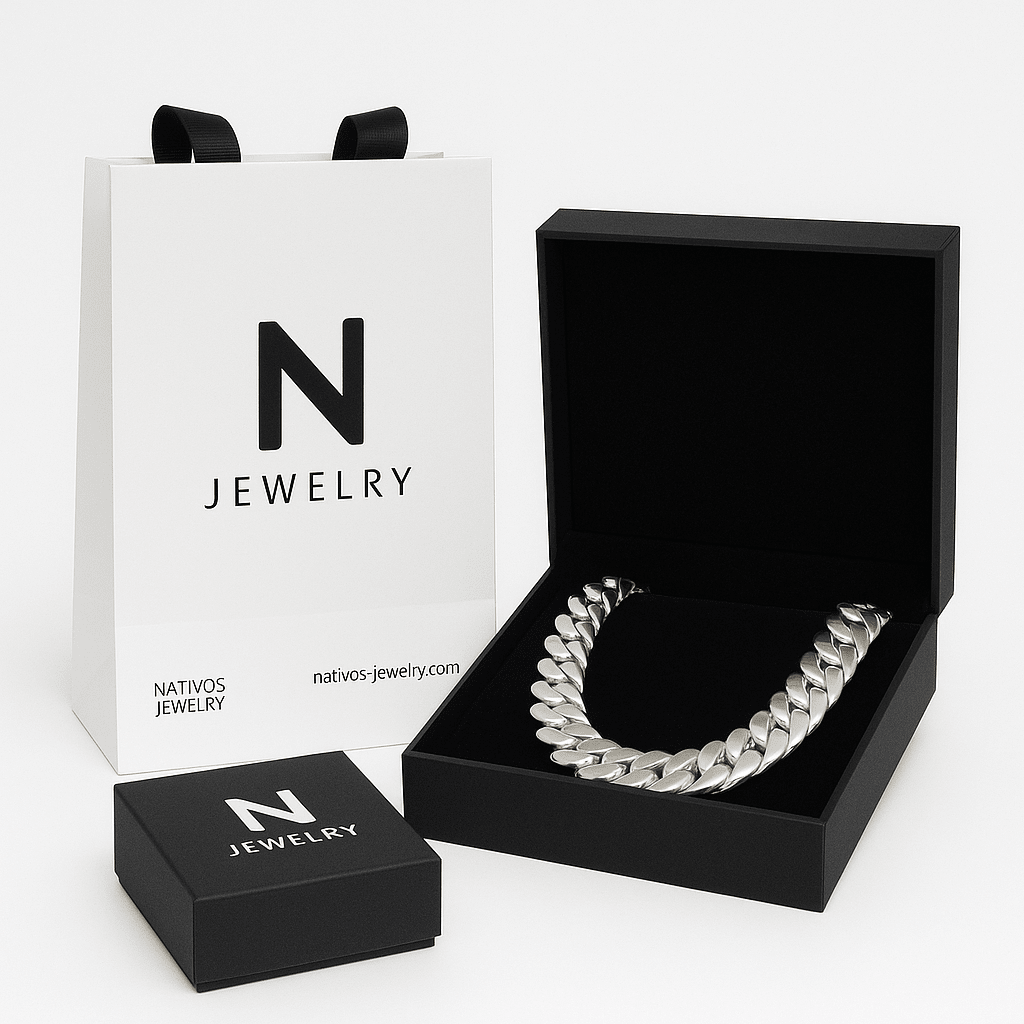 Collar de Eslabones Cubanos - 18 mm Plata Ley 999 Premium - nativosjewelry