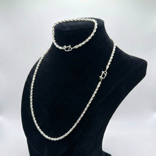 Set Cadena más pulsera Rope 2mm - Plata 950 - nativosjewelry