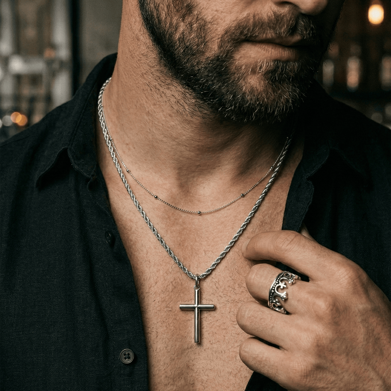Set Doble Cadena — Beads & Rope con Cruz - nativosjewelry