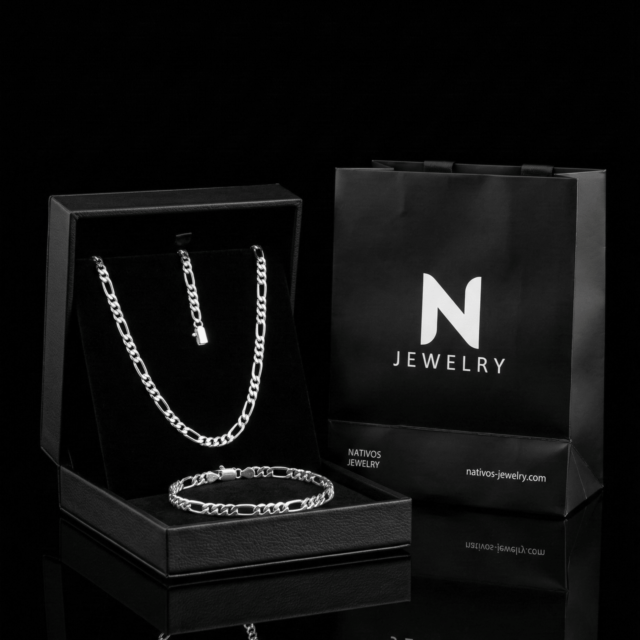 Set Fígaro 3 mm — Cadena y Pulsera Plata 950 - nativosjewelry