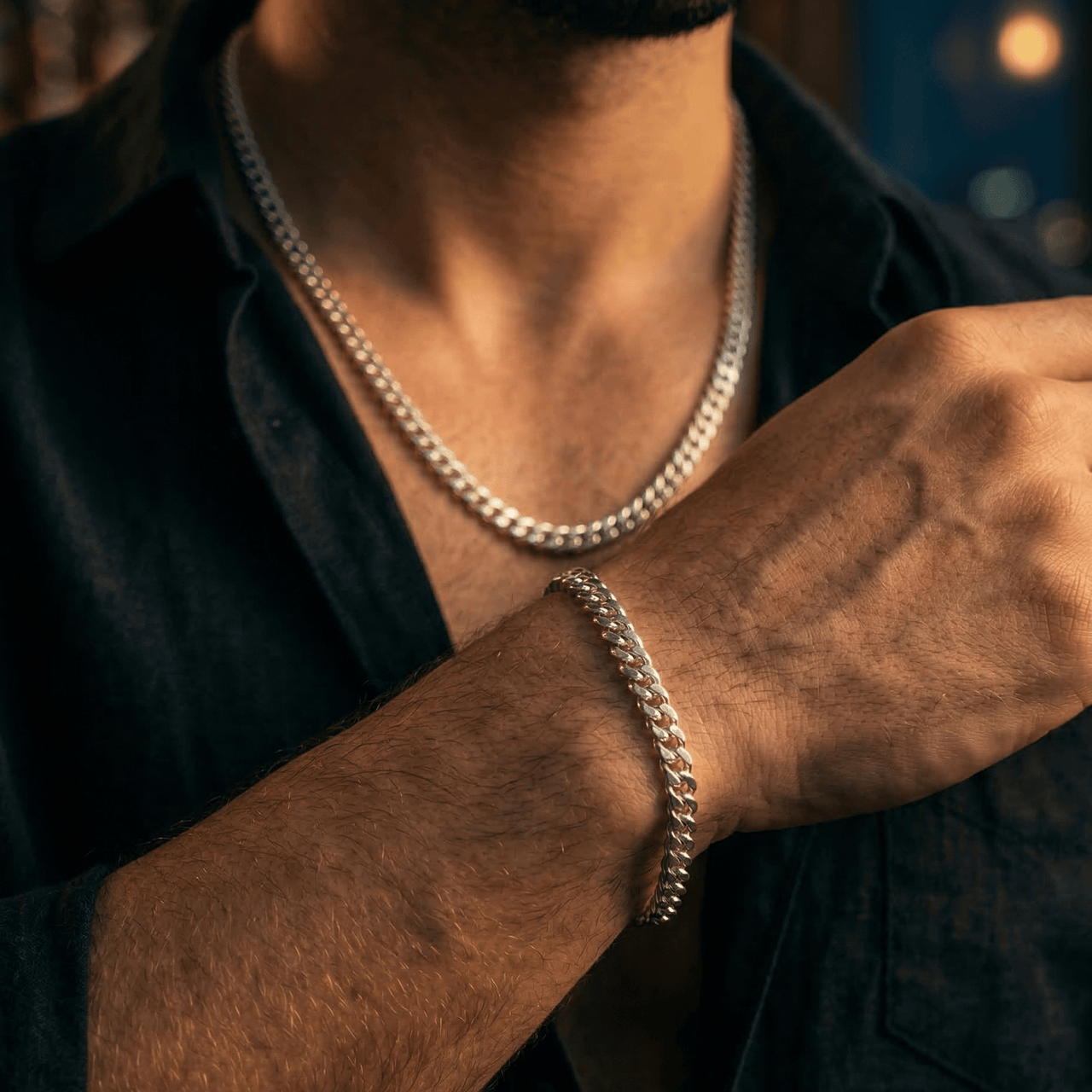 Set Lomo Presencia 6mm — Silver Chain & Bracelet 950 - nativosjewelry