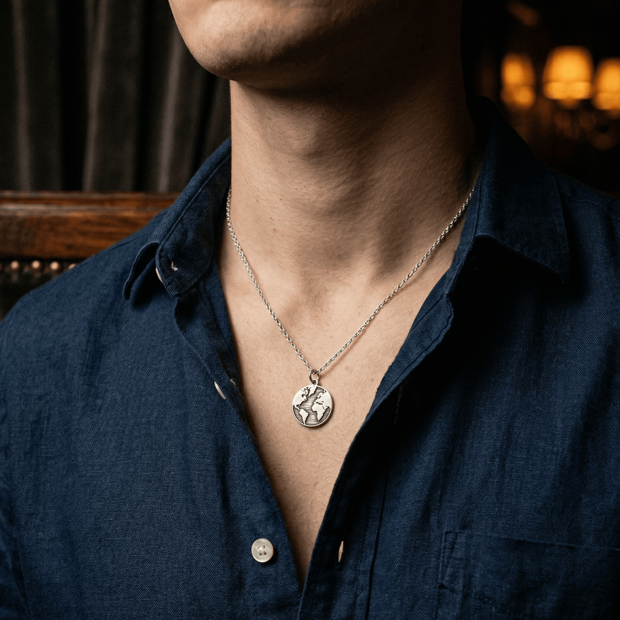 Collar Forcet con Medalla Mapa Mundo — Plata 925 & 950 - nativosjewelry