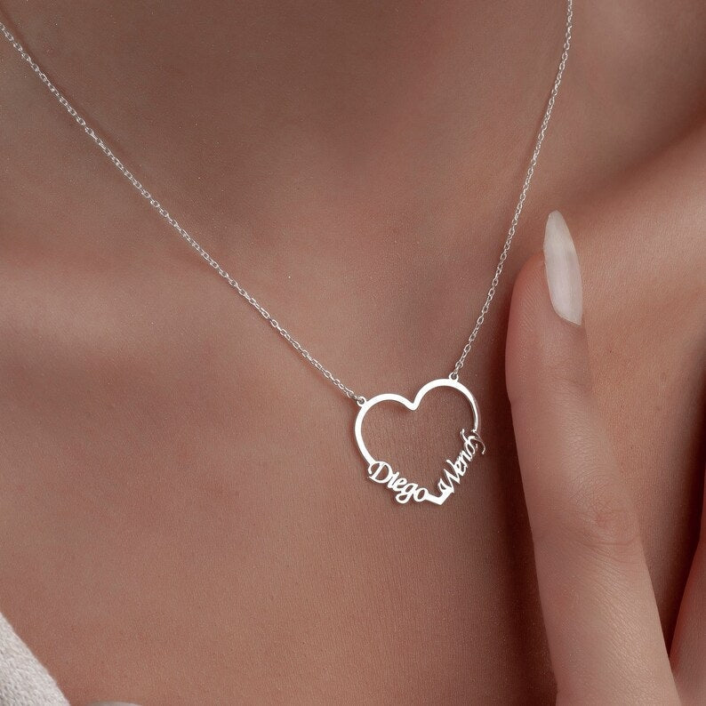 Collar Corazón con 2 nombres - nativosjewelry
