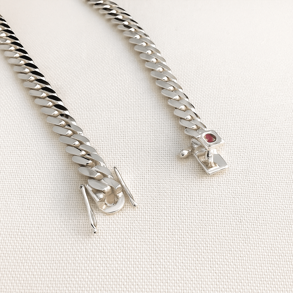 Cadena Cubana de Plata ley 999 10mm de grosor circón Rubí 60cm - nativosjewelry