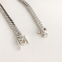 Thumbnail for Cadena Cubana de Plata ley 999 10mm de grosor circón Rubí 60cm - nativosjewelry