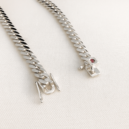 Cadena Cubana de Plata ley 999 10mm de grosor circón Rubí 60cm - nativosjewelry