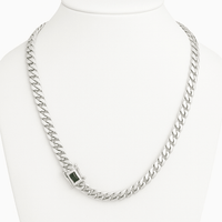 Thumbnail for Cadena Cubana Planchada Plata 999 - 8mm con Broche Esmeralda - nativosjewelry