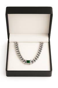 Thumbnail for Cadena Cubana Planchada Plata 999 - 8mm con Broche Esmeralda - nativosjewelry