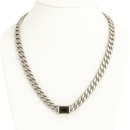 Cadena Eslabones Cubanos Planchados 10 mm de Ancho dije Onix - Plata 999 - nativosjewelry