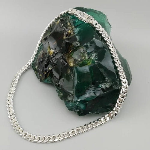 Cadena lomo de corvina de Plata ley 999 con broche Brujula 9mm - nativosjewelry