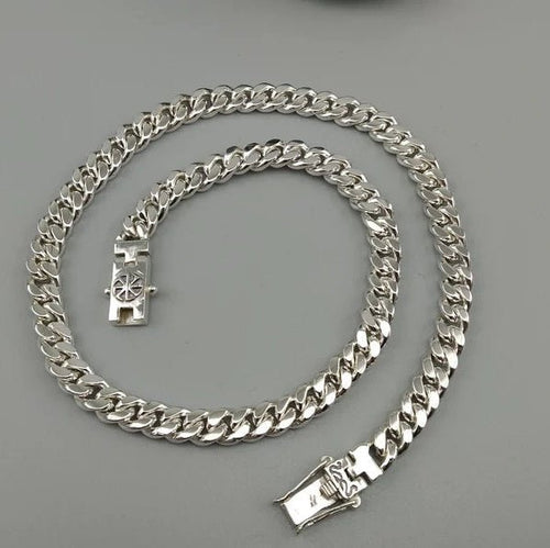Cadena lomo de corvina de Plata ley 999 con broche Brujula 9mm - nativosjewelry