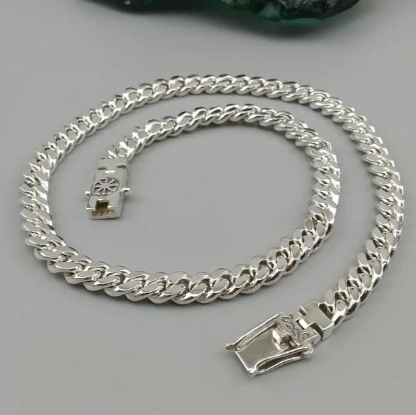 Cadena lomo de corvina de Plata ley 999 con broche Brujula 9mm - nativosjewelry
