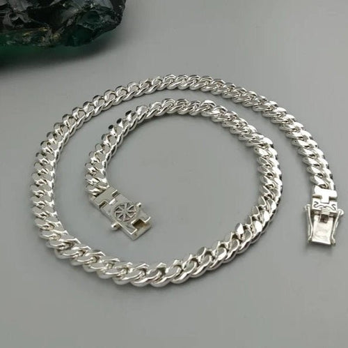 Cadena lomo de corvina de Plata ley 999 con broche Brujula 9mm - nativosjewelry