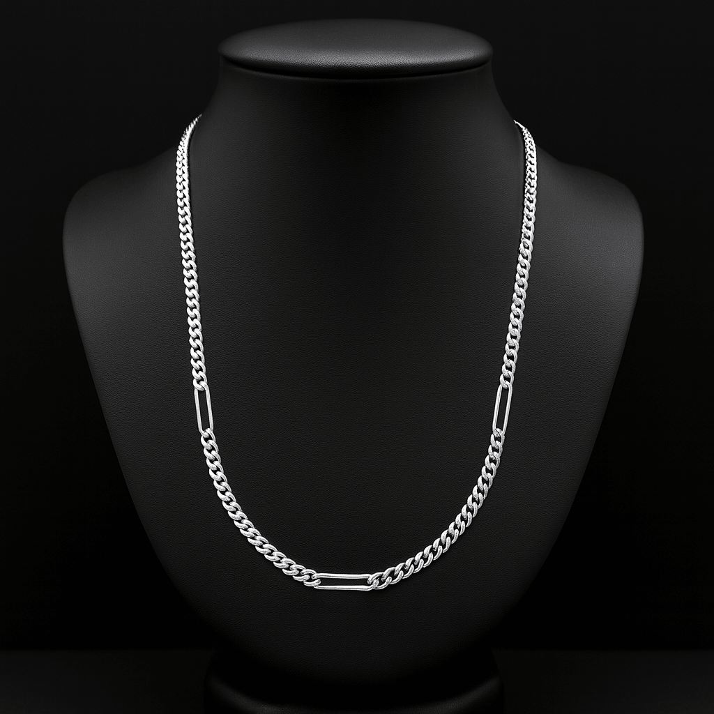 Cadena Miami Clip Plata 950 – 3 Clips Rectangulares (55 cm) - nativosjewelry