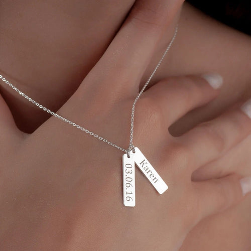 Collar con nombre y fecha personalizado en Plata 950 - nativosjewelry
