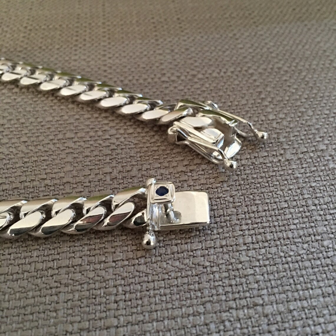 Collar eslabones cubanos 11 mm Zircón Zafiro Plata 999 - nativosjewelry