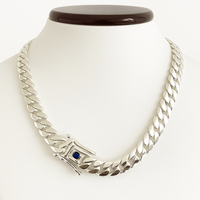 Thumbnail for Collar eslabones cubanos 11 mm Zircón Zafiro Plata 999 - nativosjewelry