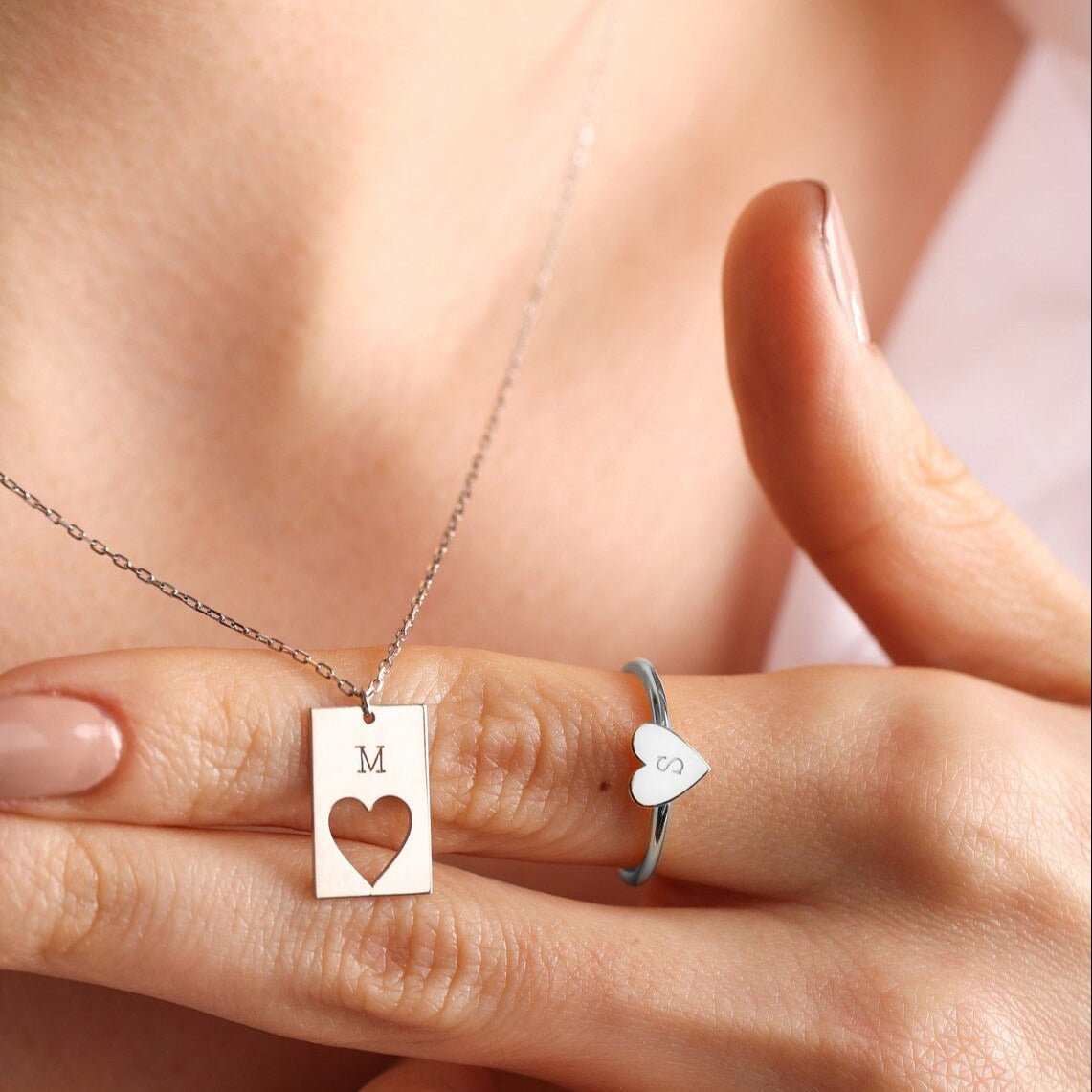 Juego de Collar y Anillo Heart Personalizado - nativosjewelry