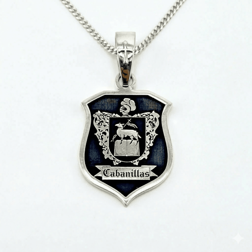Escudo Herencia 5cm — Family Crest Pendant Silver 950 (Burnished Finish) - nativosjewelry