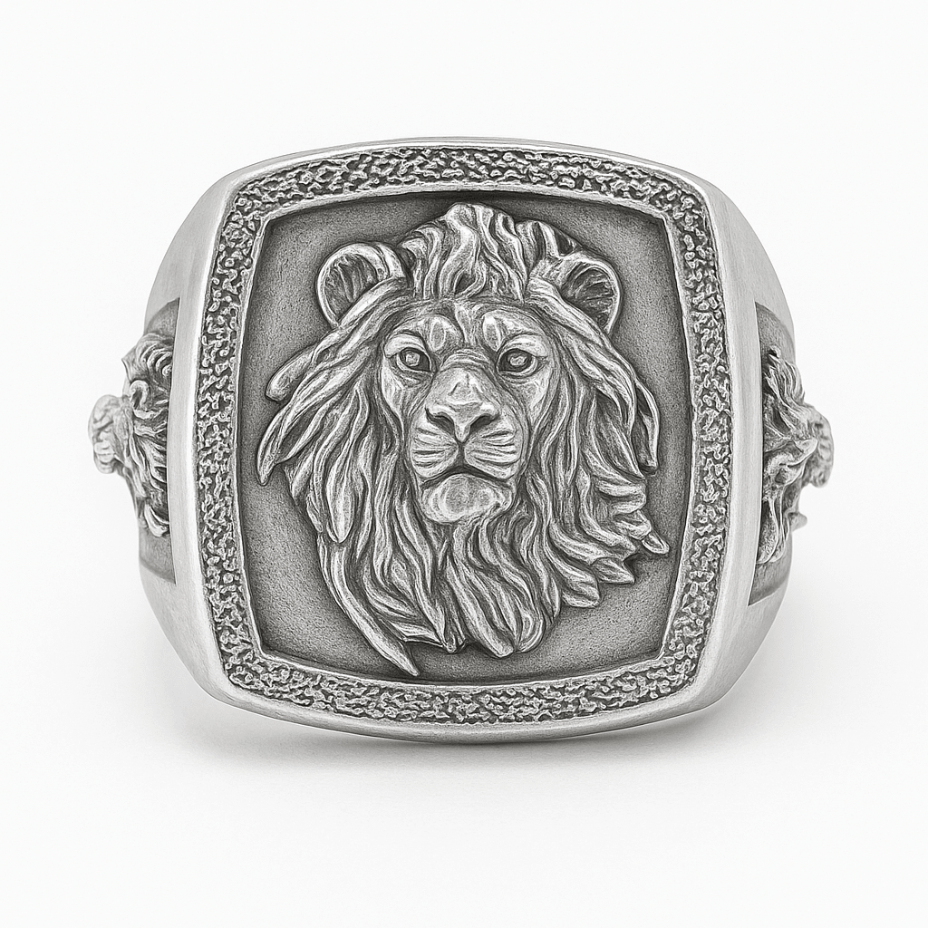 Anillo León 3 Caras de Plata 950 para Hombre - nativosjewelry