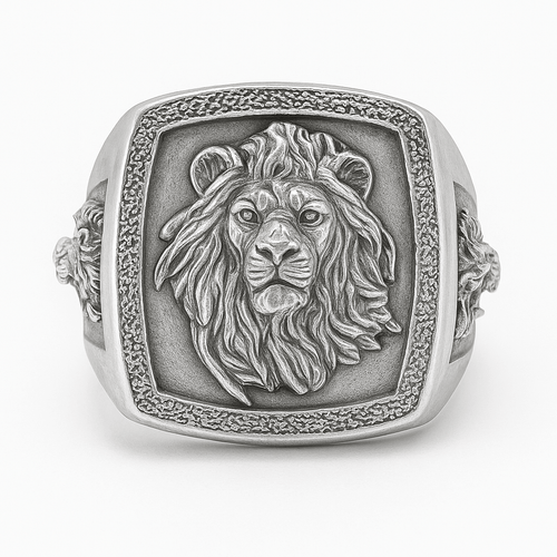 Anillo León 3 Caras de Plata 950 para Hombre - nativosjewelry