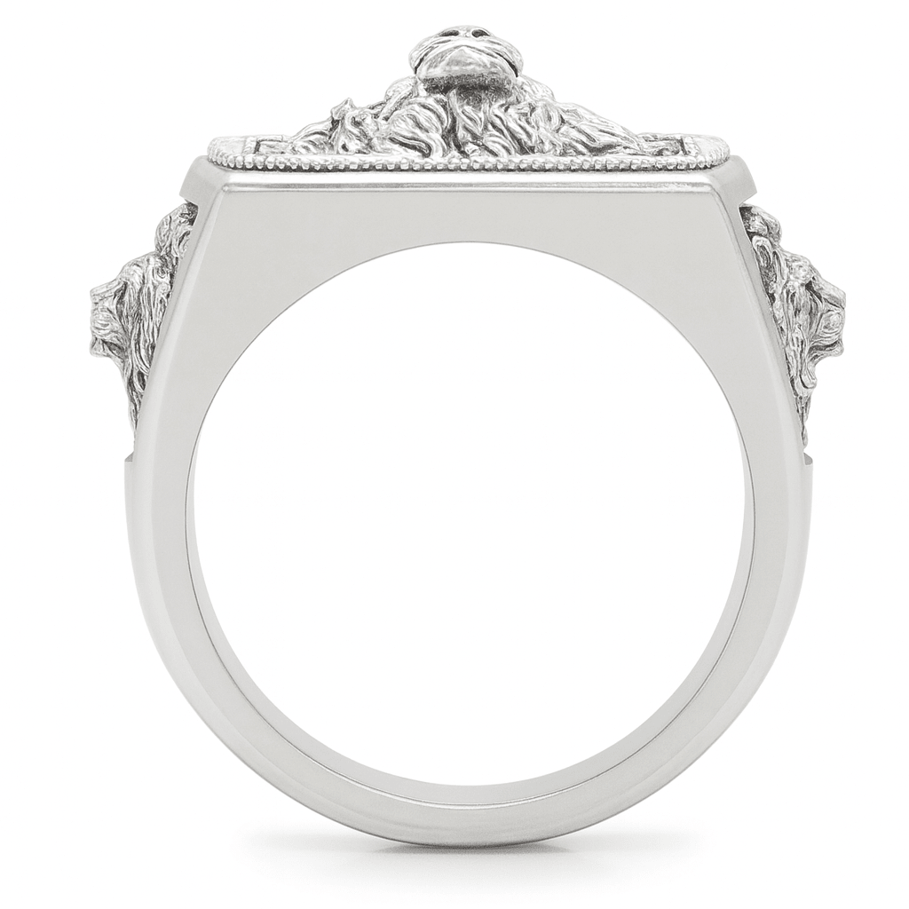 Anillo León 3 Caras de Plata 950 para Hombre - nativosjewelry