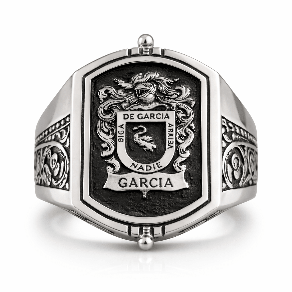 Anillo Escudo Herencia Doble — Family Crest Ring Silver 950 (Hinged Design) - nativosjewelry