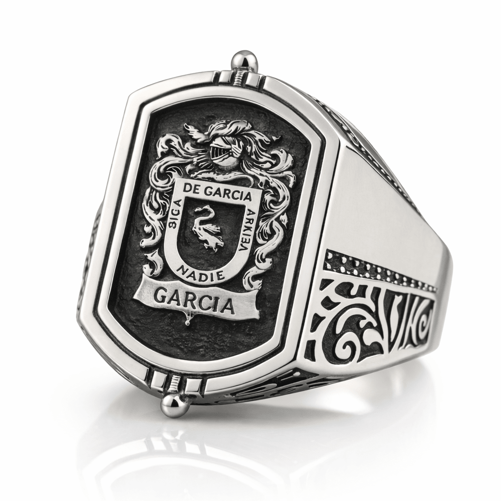 Anillo Escudo Herencia Doble — Family Crest Ring Silver 950 (Hinged Design) - nativosjewelry