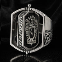 Thumbnail for Anillo Escudo Herencia Doble — Family Crest Ring Silver 950 (Hinged Design) - nativosjewelry